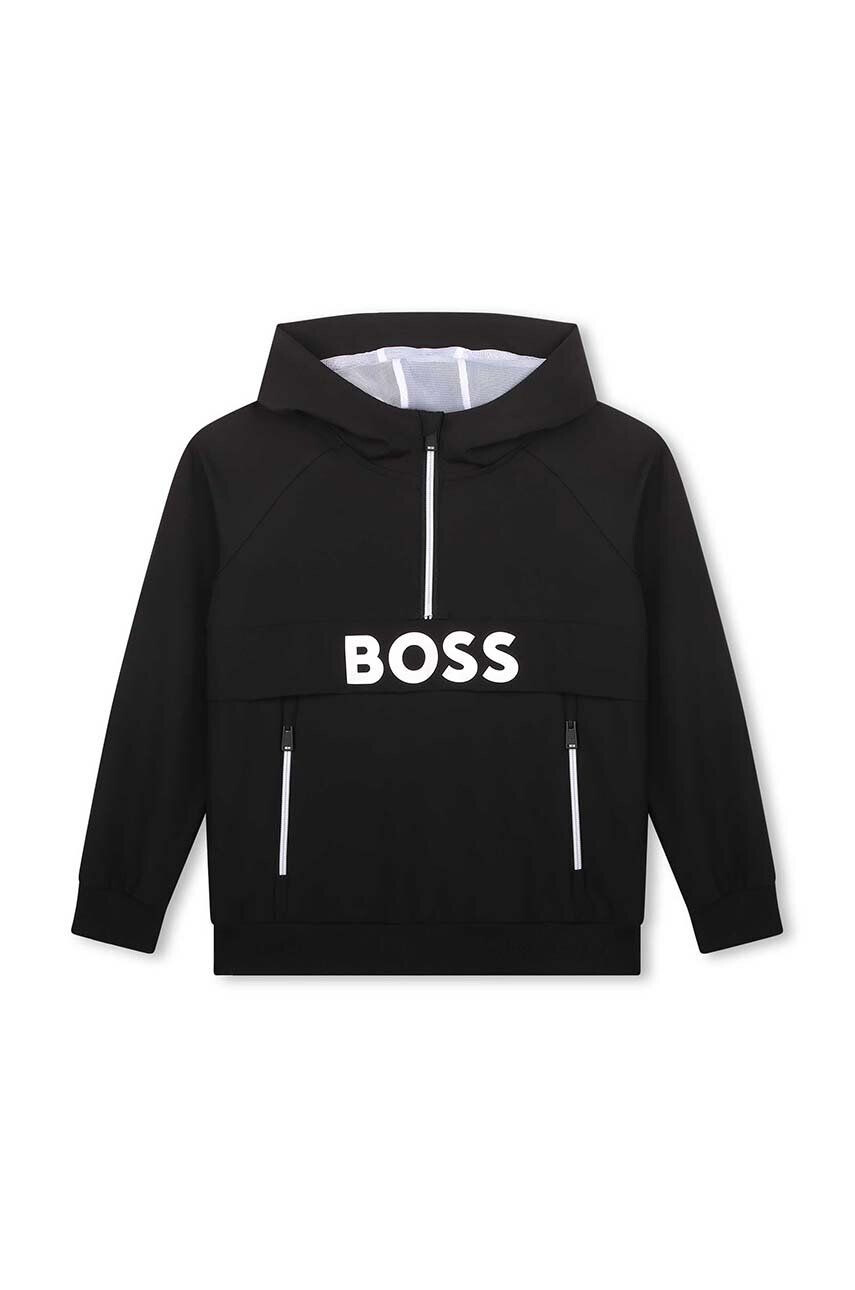 Boss bluza copii culoarea negru cu imprimeu - Pled.ro