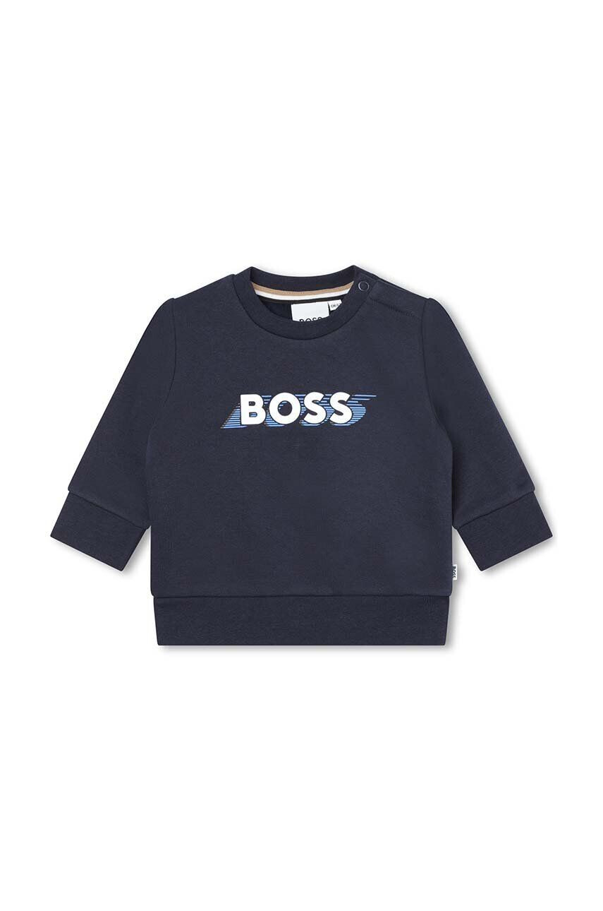 Boss bluza copii culoarea albastru marin cu glugă cu imprimeu - Pled.ro