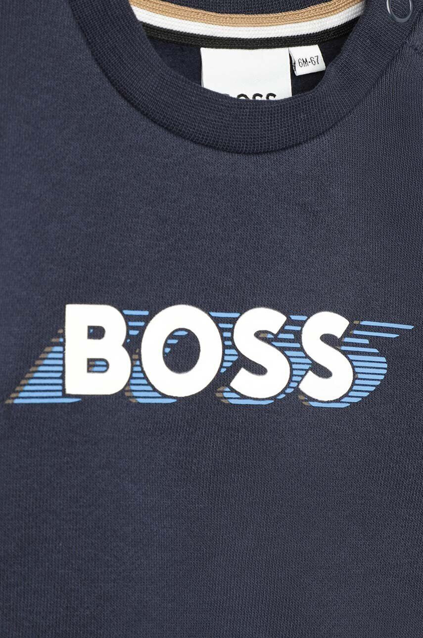 Boss bluza copii culoarea albastru marin cu glugă cu imprimeu - Pled.ro