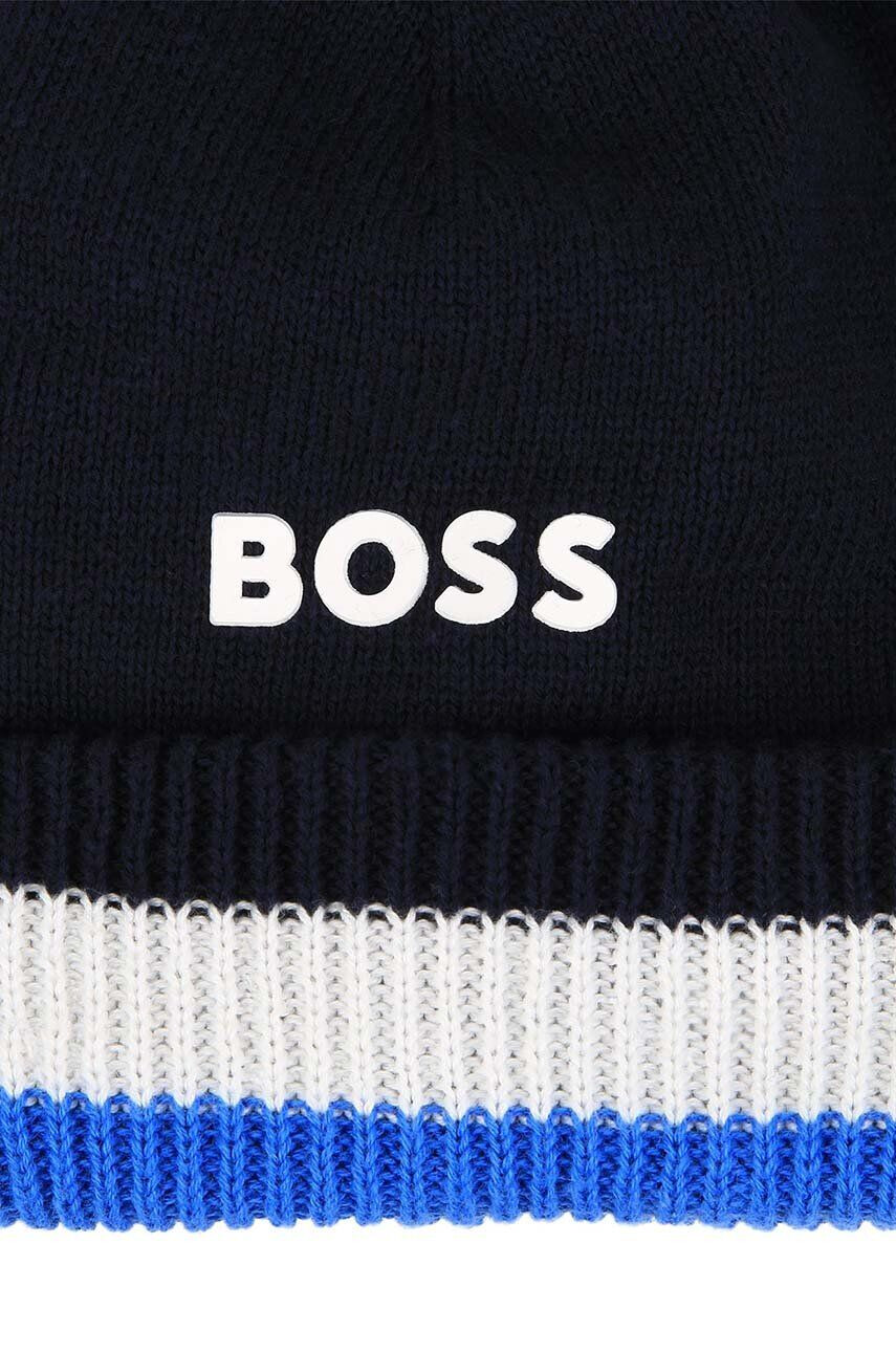 Boss caciula de bumbac pentru copii culoarea albastru marin bumbac din tricot gros - Pled.ro