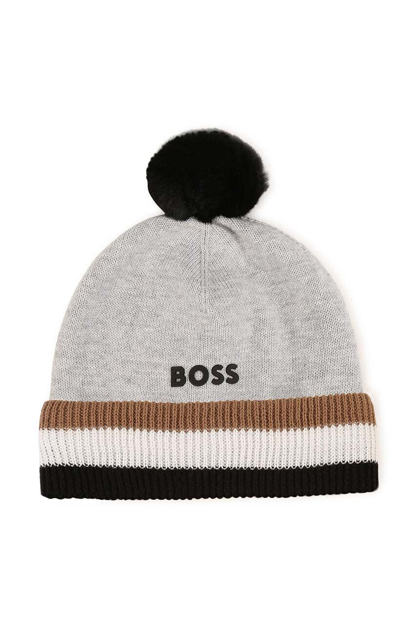 Boss caciula de bumbac pentru copii culoarea gri bumbac din tricot gros - Pled.ro