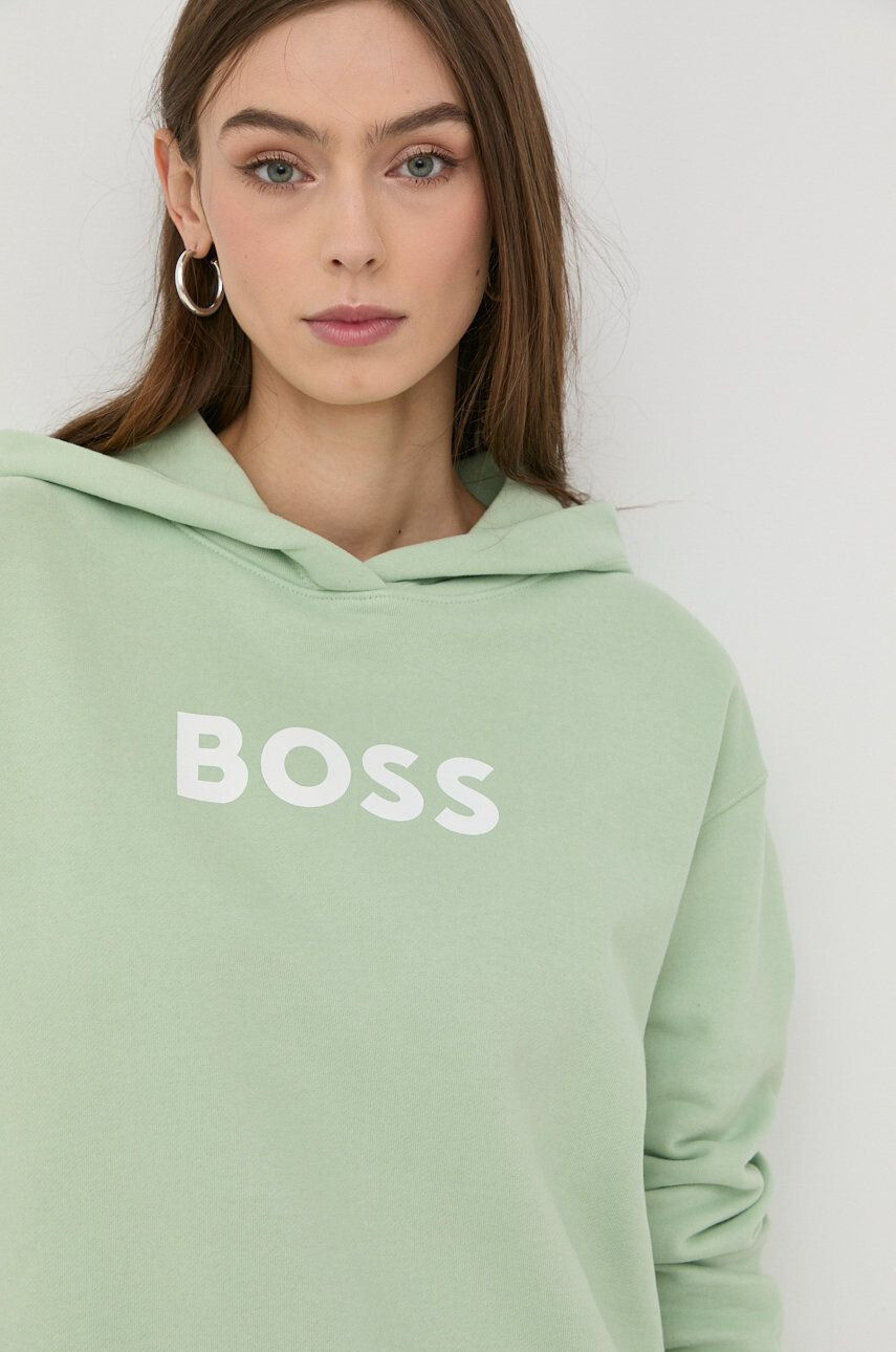 Boss hanorac de bumbac femei culoarea verde cu imprimeu - Pled.ro