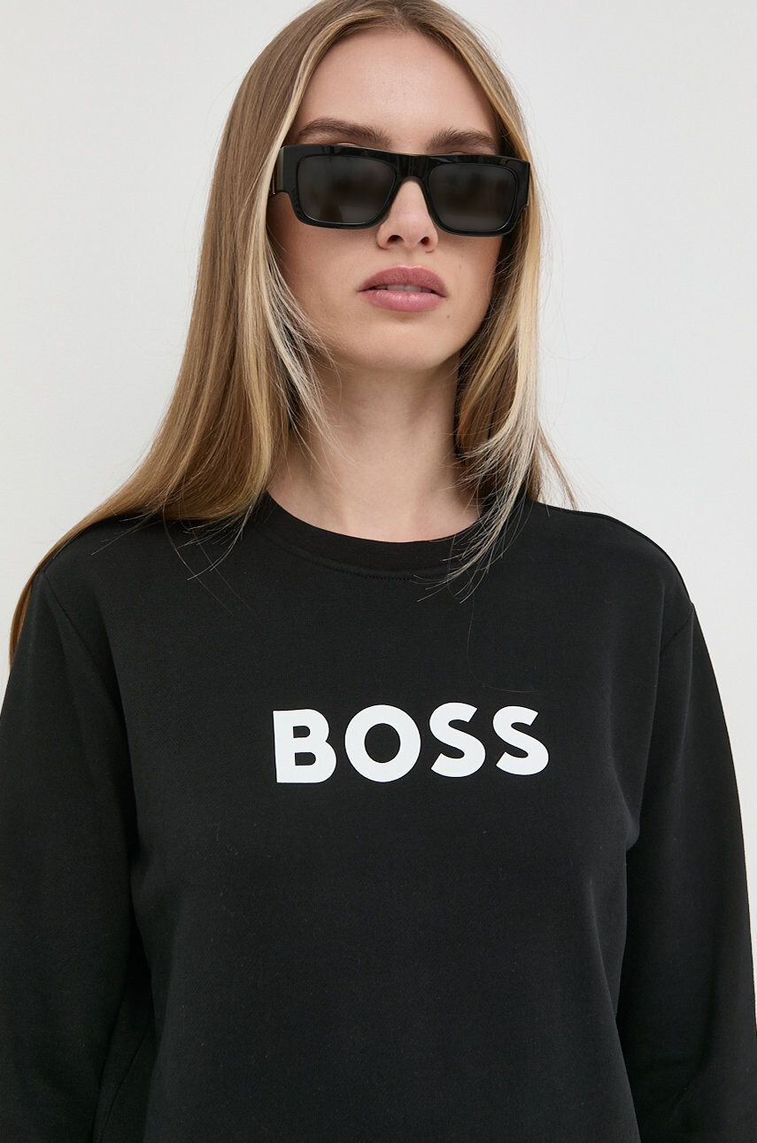 Boss hanorac de bumbac femei culoarea negru cu imprimeu - Pled.ro