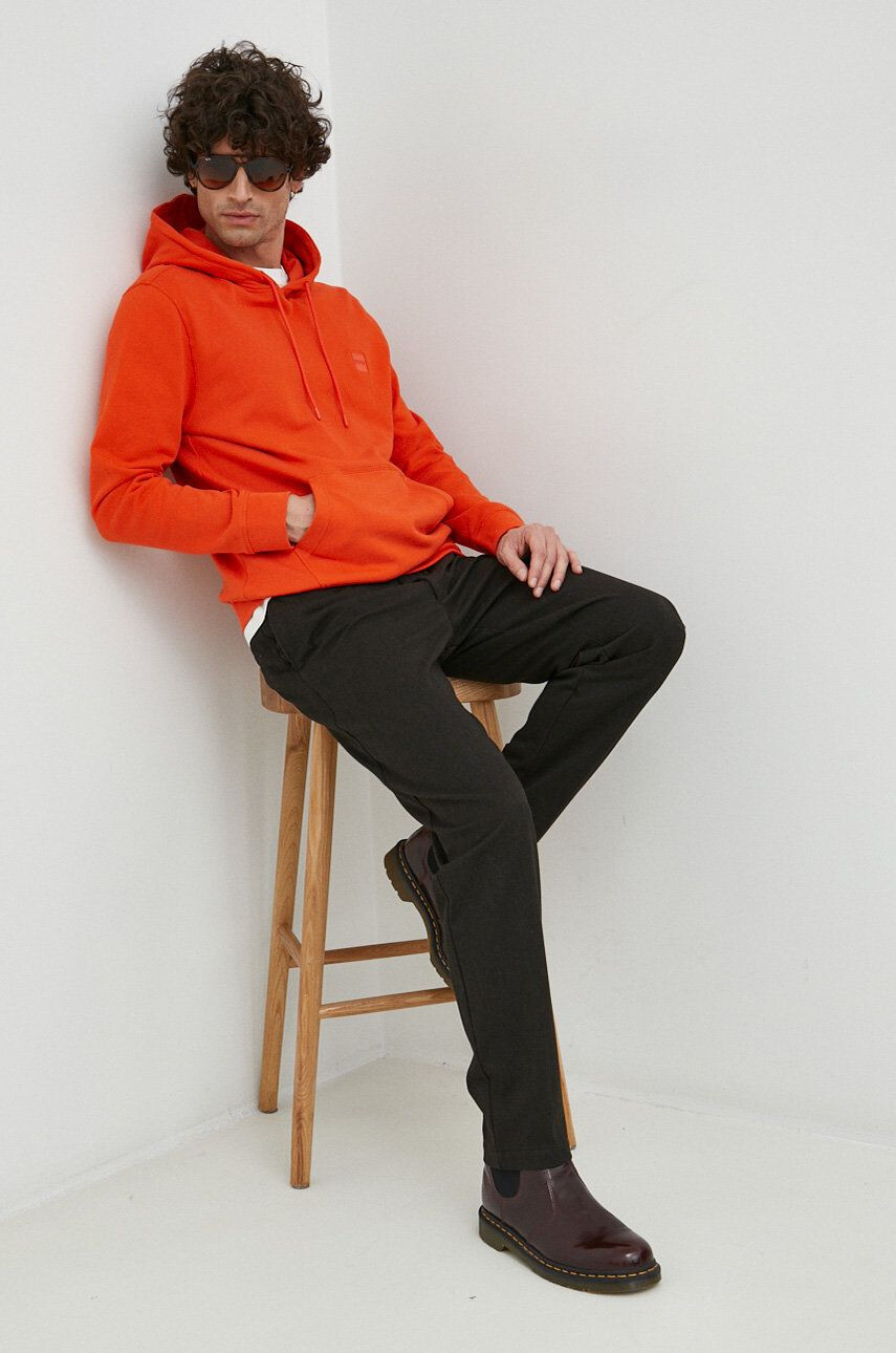 Boss Orange BOSS hanorac de bumbac BOSS CASUAL barbati culoarea negru cu glugă neted - Pled.ro