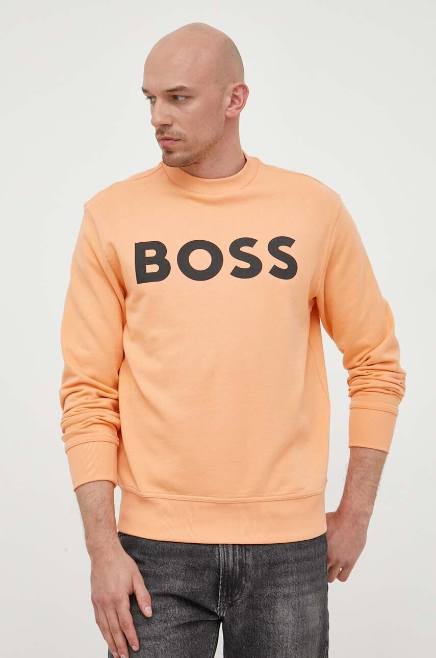 Boss Orange BOSS hanorac de bumbac barbati culoarea portocaliu cu imprimeu - Pled.ro