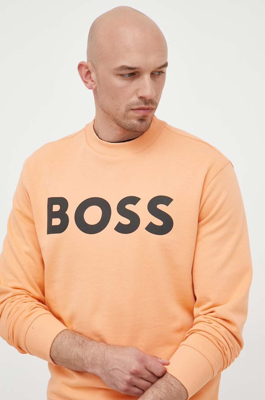 Boss Orange BOSS hanorac de bumbac barbati culoarea portocaliu cu imprimeu - Pled.ro