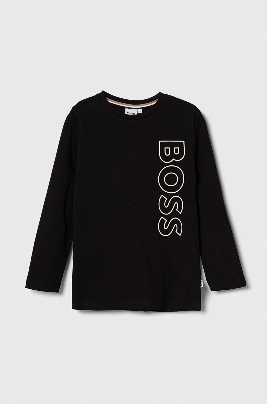 Boss longsleeve copii culoarea negru cu imprimeu - Pled.ro