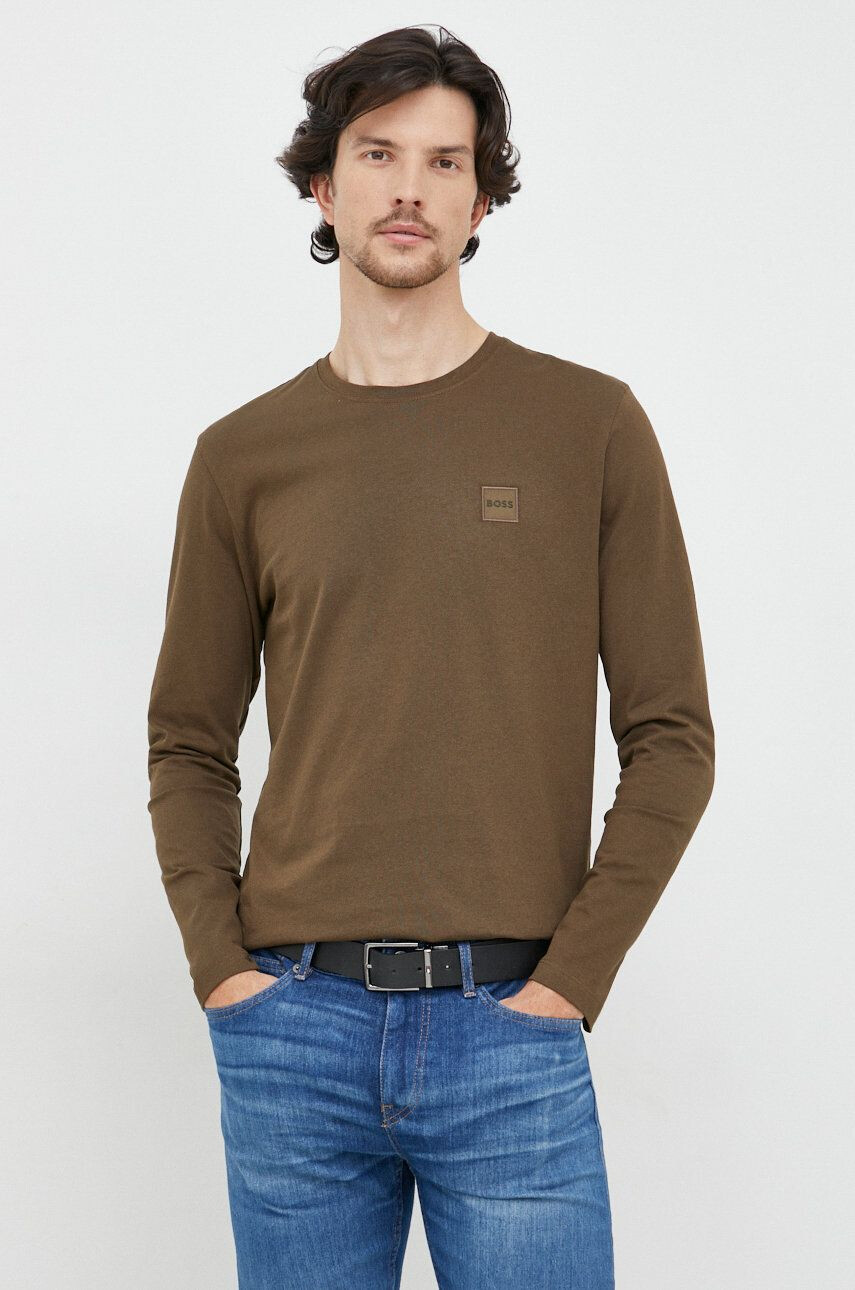 Boss Orange BOSS longsleeve din bumbac Boss Casual culoarea verde cu imprimeu - Pled.ro