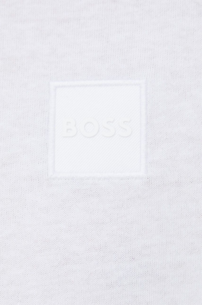 Boss Orange BOSS longsleeve din bumbac Boss Casual culoarea alb cu imprimeu - Pled.ro