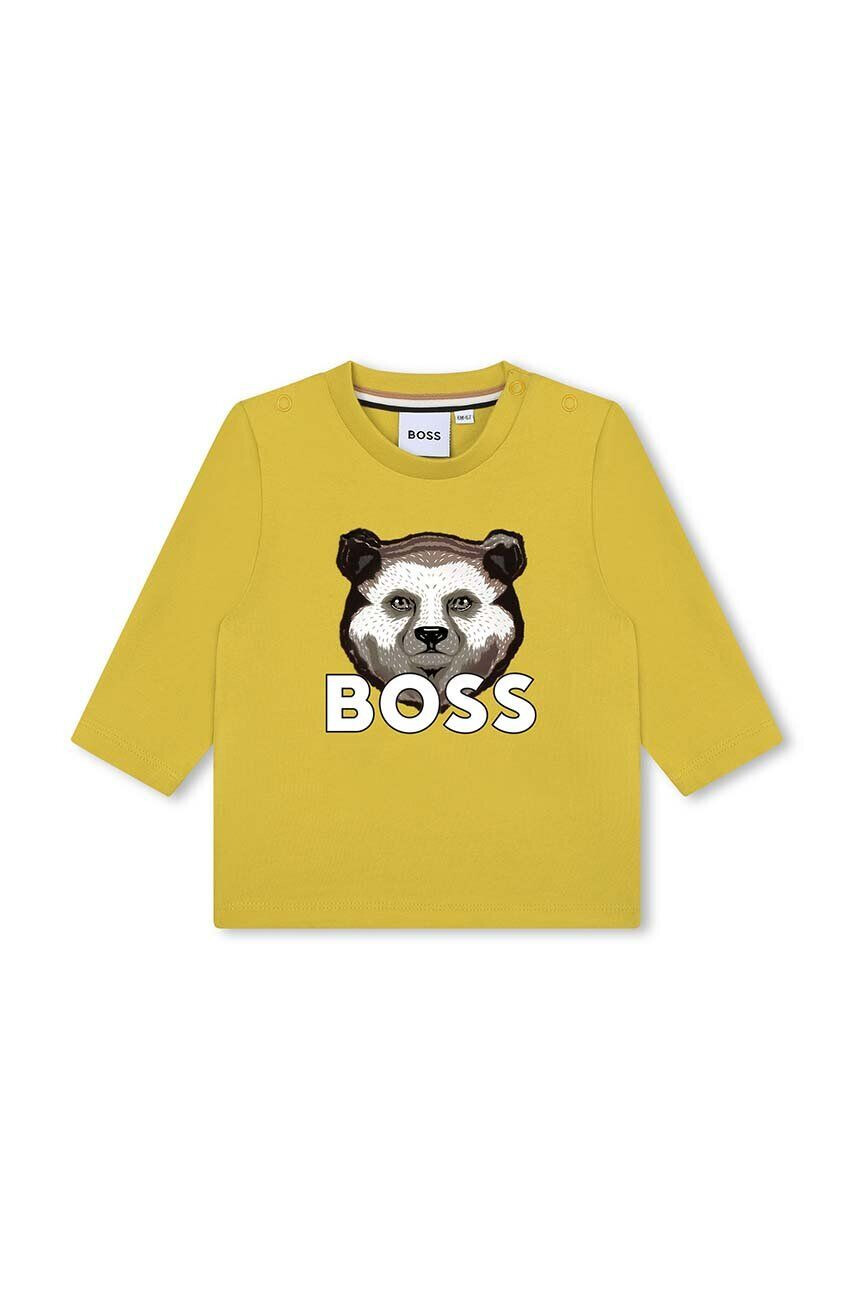 Boss longsleeve din bumbac pentru bebeluși culoarea verde cu imprimeu - Pled.ro