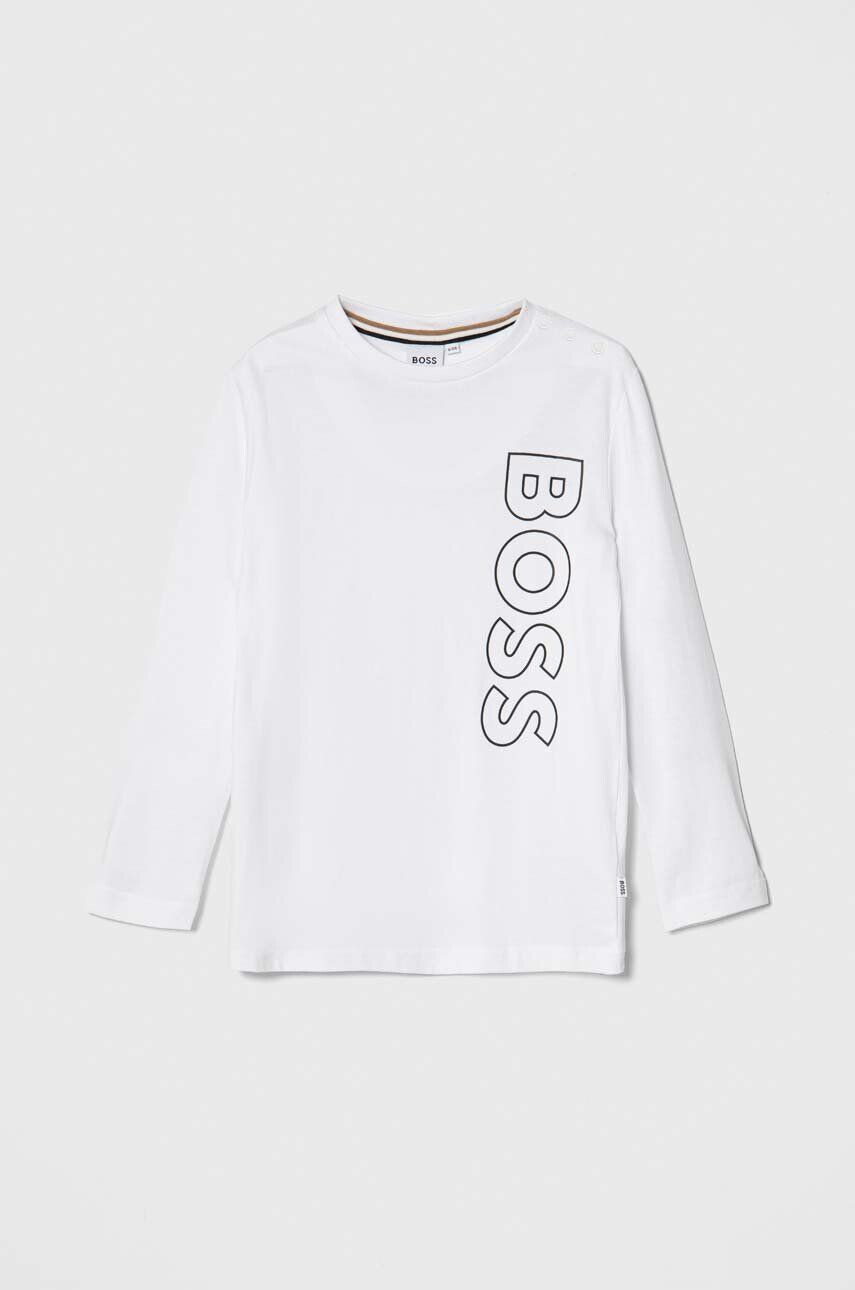 Boss longsleeve din bumbac pentru bebeluși culoarea alb cu imprimeu - Pled.ro