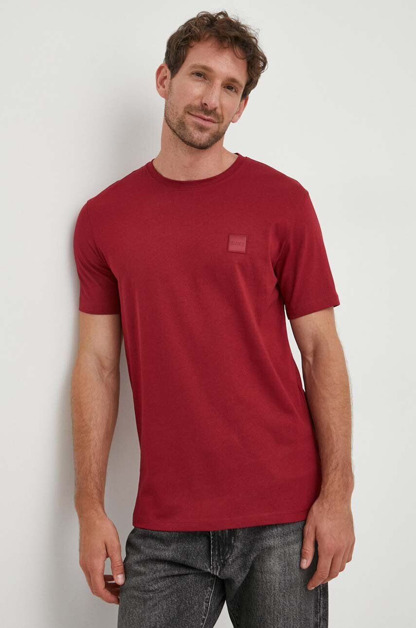 Boss Orange BOSS tricou din bumbac BOSS CASUAL culoarea bordo neted - Pled.ro