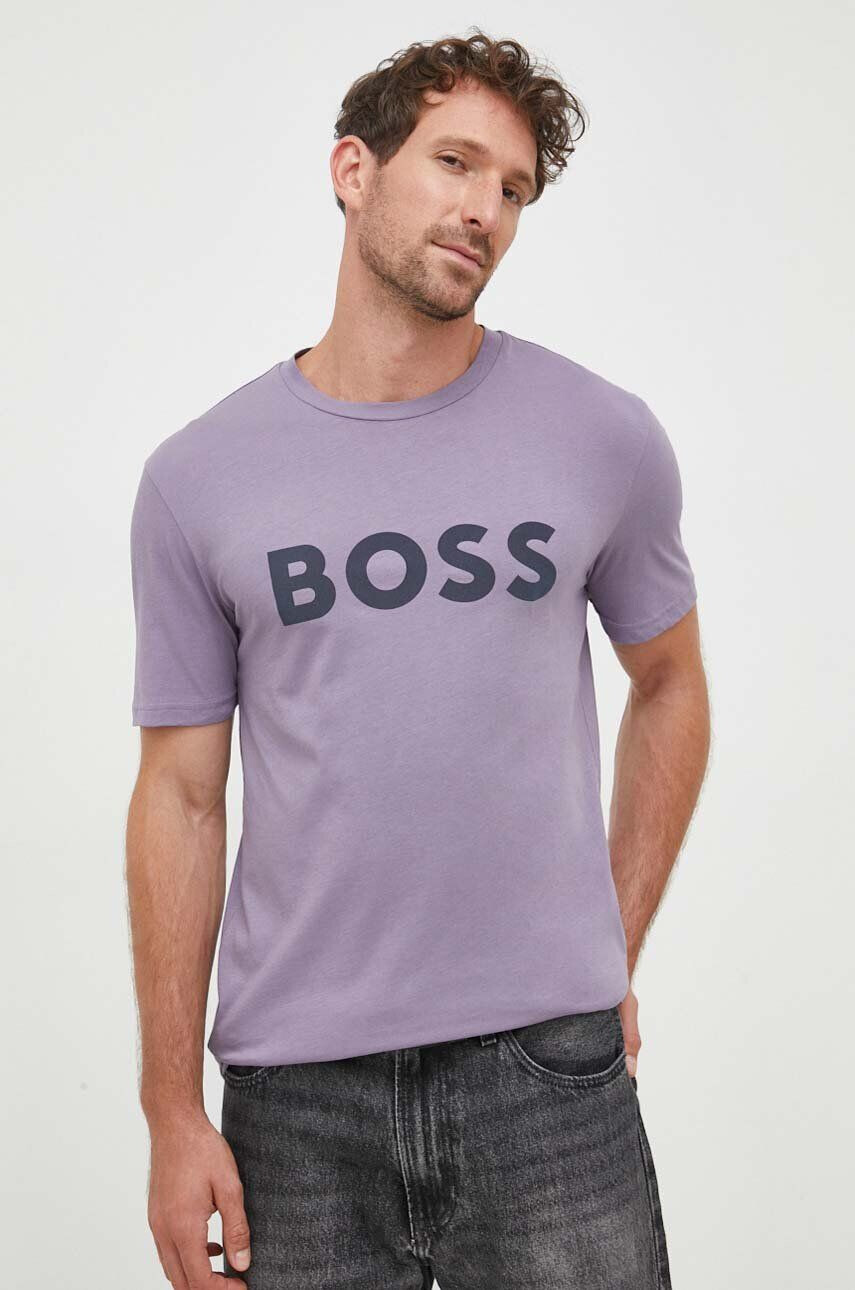 Boss Orange BOSS tricou din bumbac BOSS CASUAL barbati culoarea violet cu imprimeu - Pled.ro