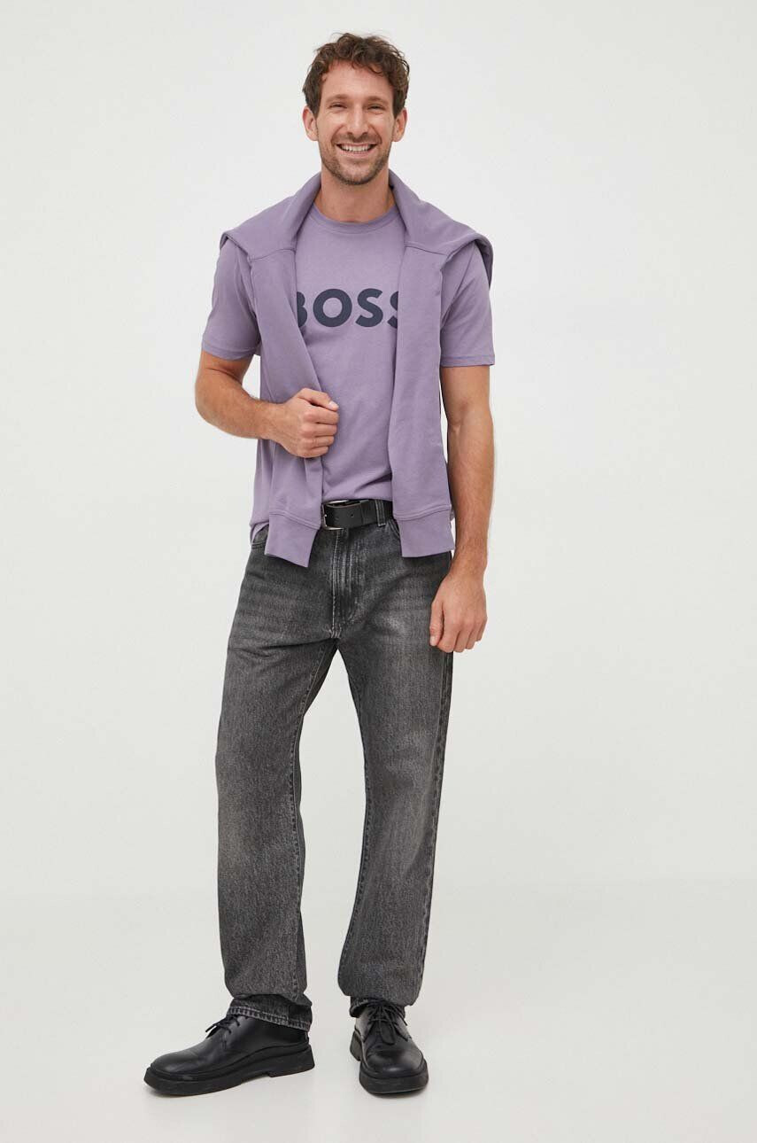 Boss Orange BOSS tricou din bumbac BOSS CASUAL barbati culoarea violet cu imprimeu - Pled.ro