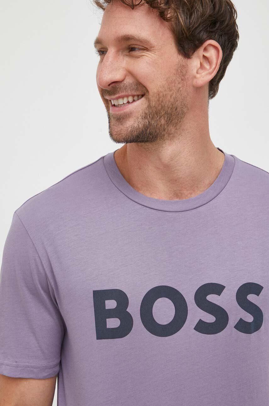 Boss Orange BOSS tricou din bumbac BOSS CASUAL barbati culoarea violet cu imprimeu - Pled.ro