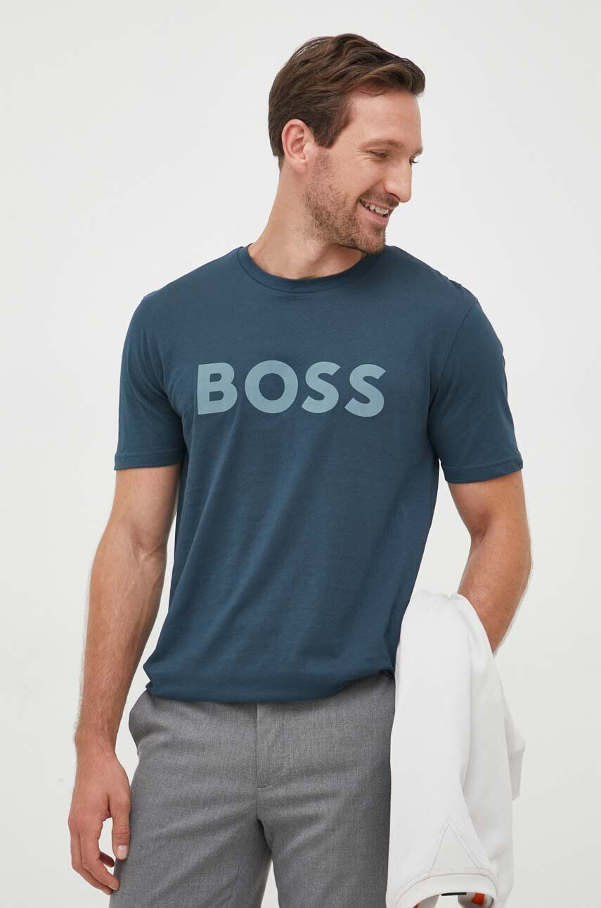 Boss Orange BOSS tricou din bumbac BOSS CASUAL barbati culoarea verde cu imprimeu - Pled.ro