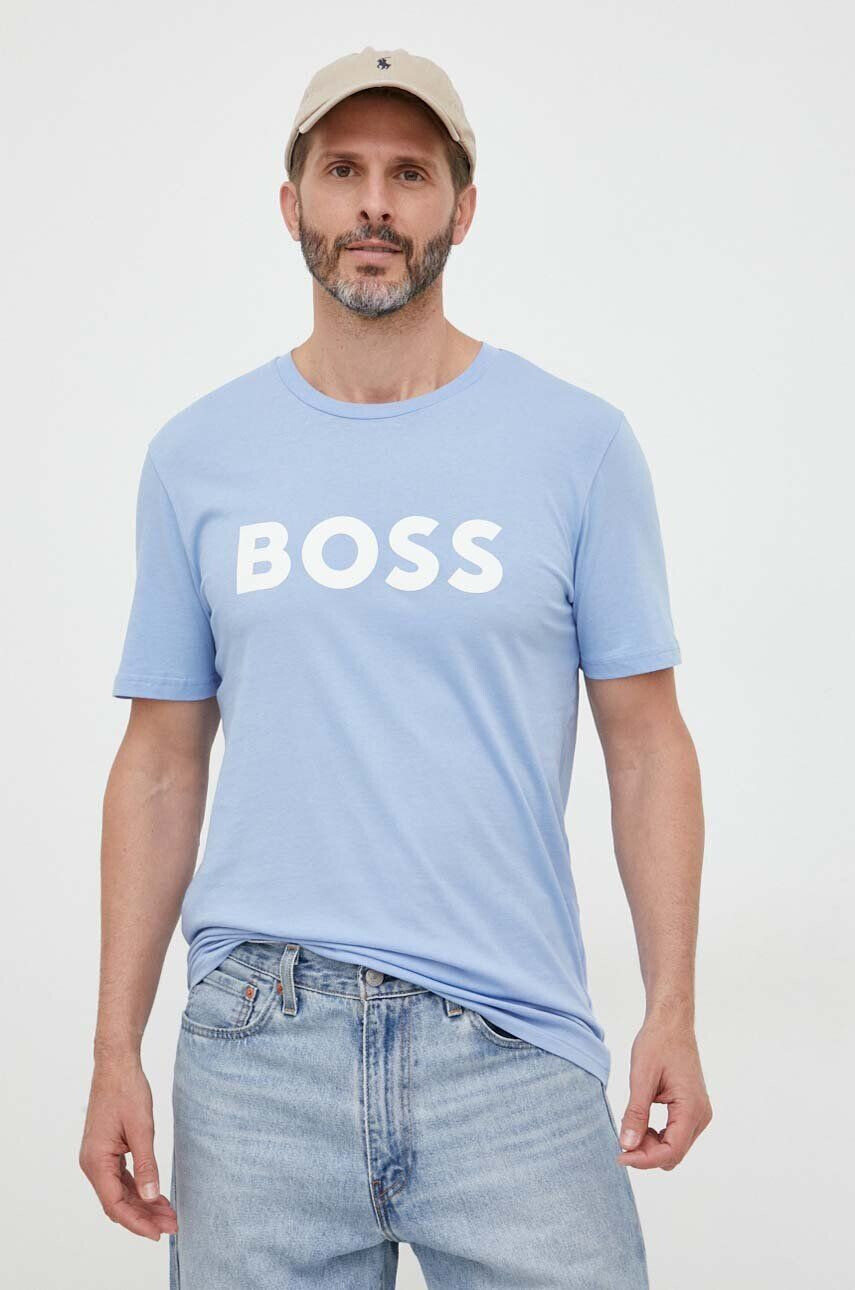 Boss Orange BOSS tricou din bumbac BOSS CASUAL culoarea verde cu imprimeu - Pled.ro