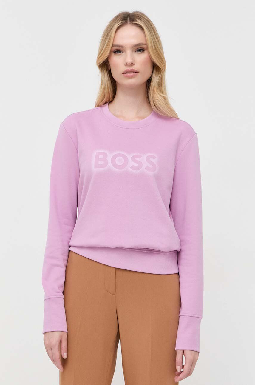 Boss Orange hanorac de bumbac femei culoarea roz cu imprimeu - Pled.ro