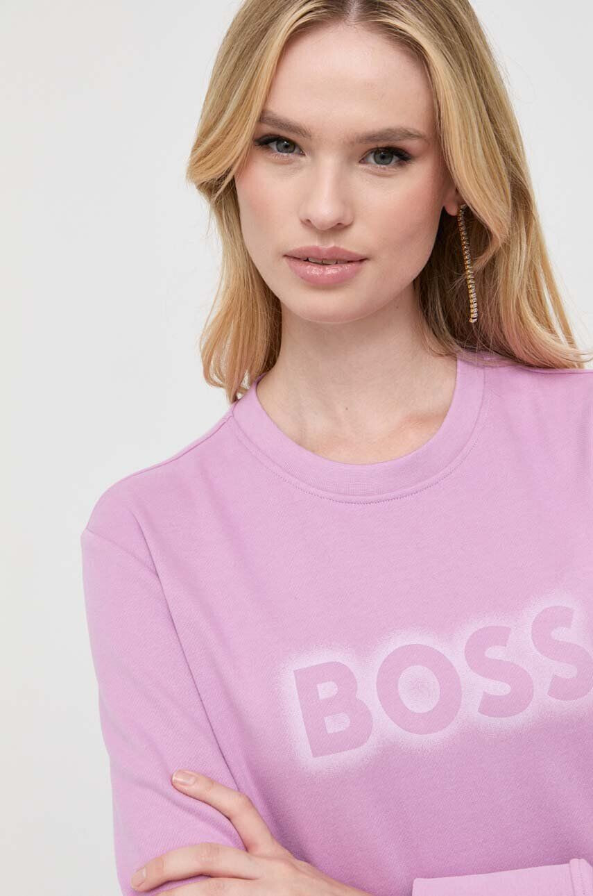 Boss Orange hanorac de bumbac femei culoarea roz cu imprimeu - Pled.ro