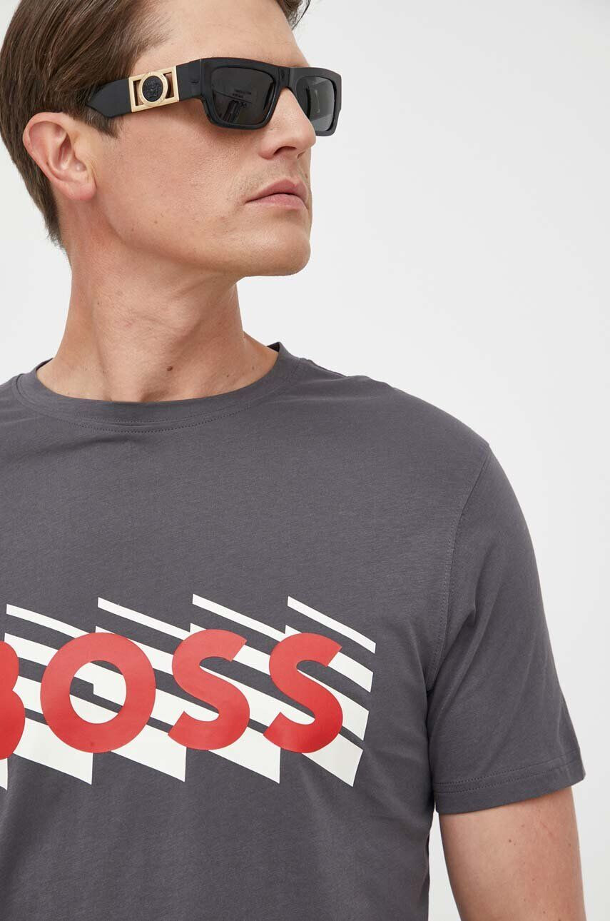 Boss Orange tricou din bumbac culoarea gri cu imprimeu - Pled.ro