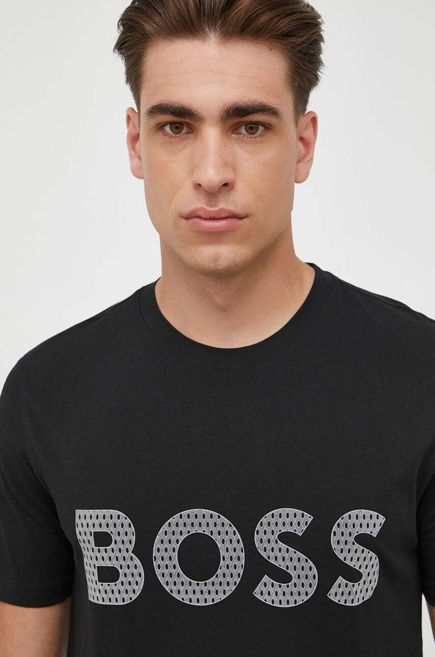 Boss Orange tricou din bumbac culoarea negru cu imprimeu - Pled.ro