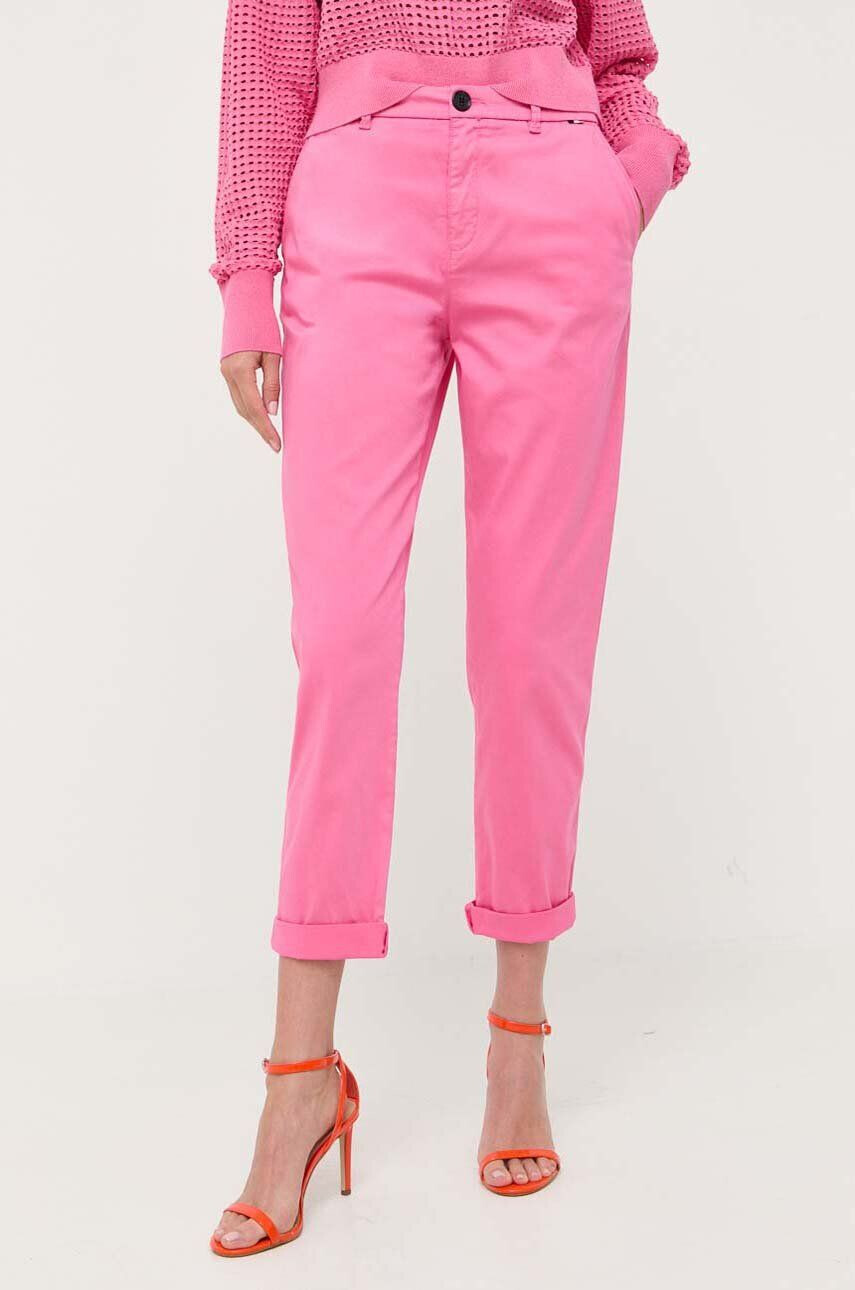 Boss pantaloni femei culoarea portocaliu fason chinos high waist - Pled.ro