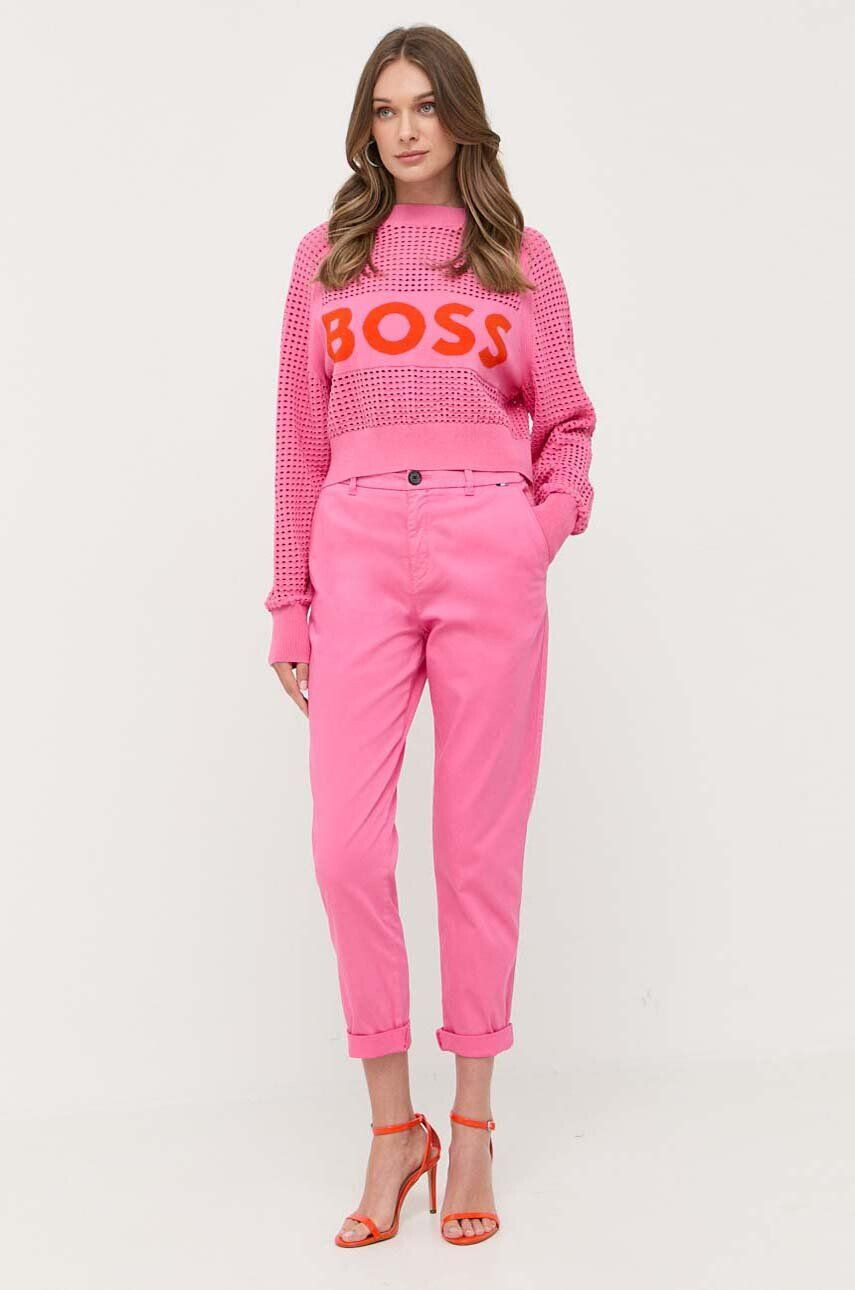 Boss pantaloni femei culoarea portocaliu fason chinos high waist - Pled.ro