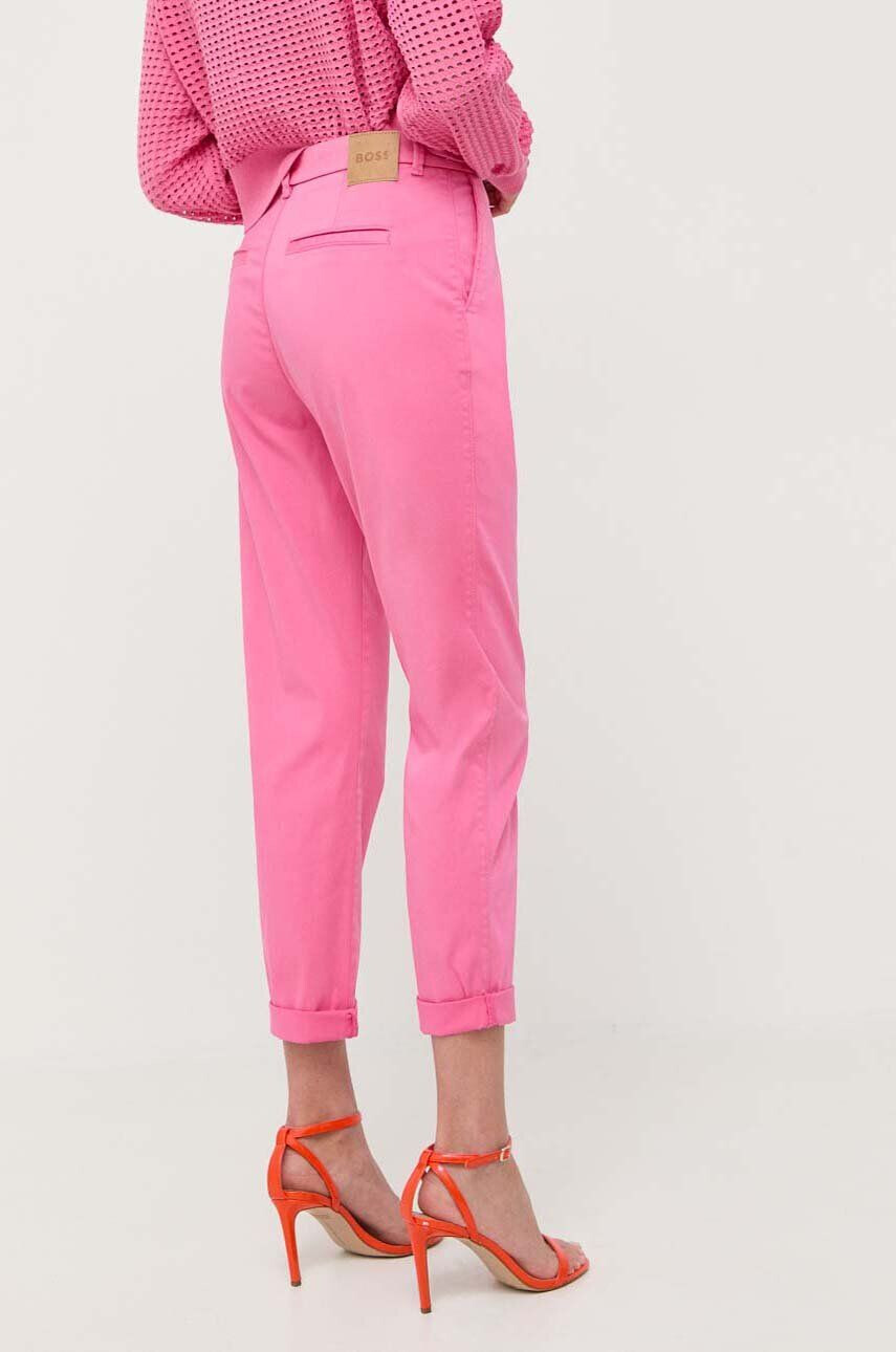 Boss pantaloni femei culoarea portocaliu fason chinos high waist - Pled.ro