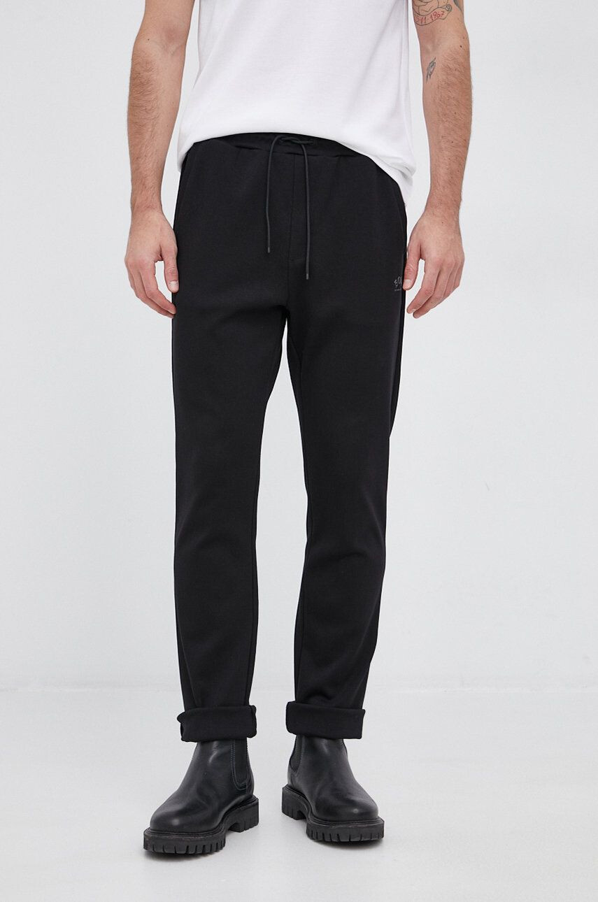 Boss Pantaloni de bumbac bărbați culoarea negru material neted - Pled.ro