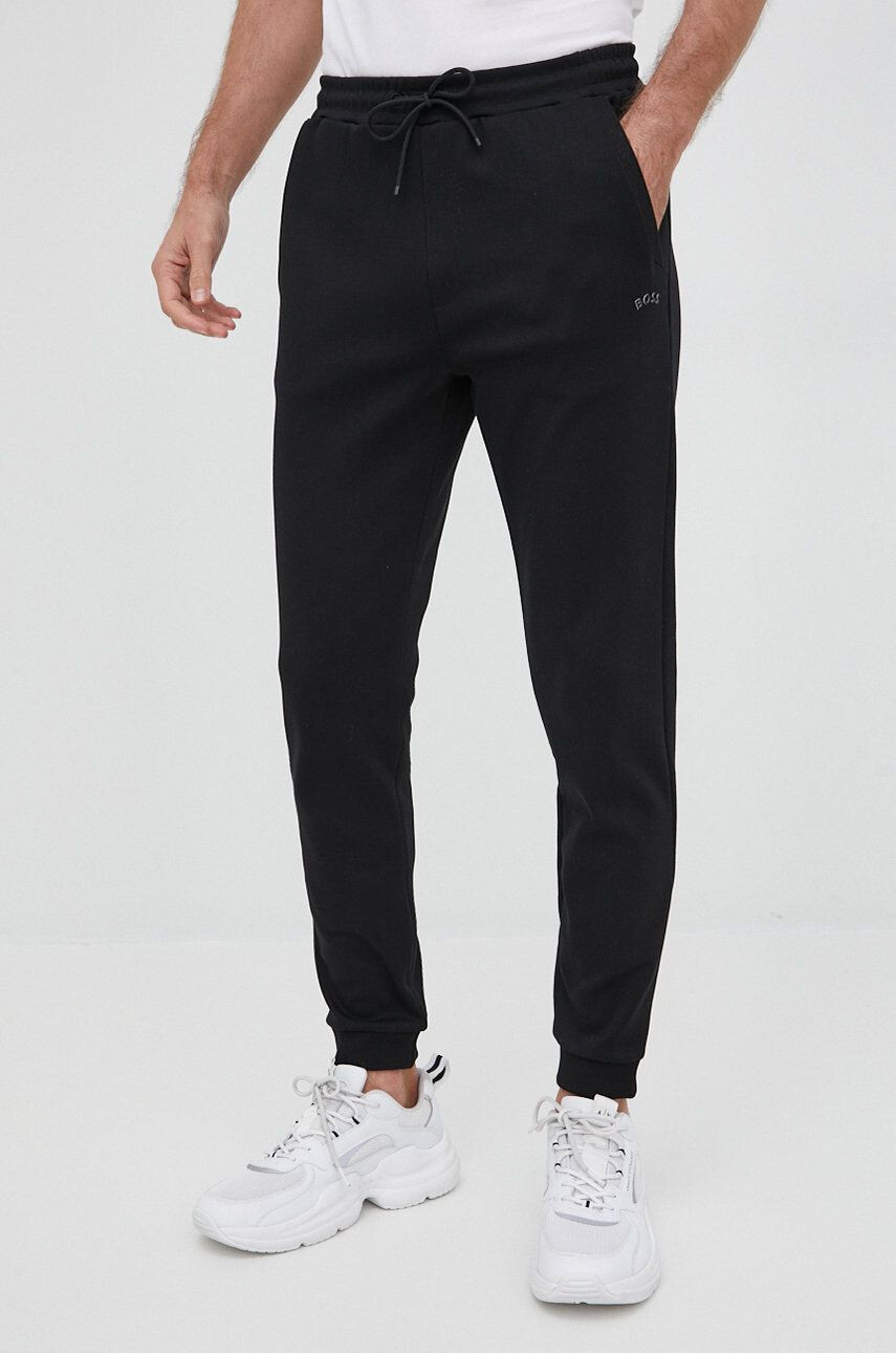 Boss pantaloni de bumbac Athleisure barbati culoarea negru neted - Pled.ro