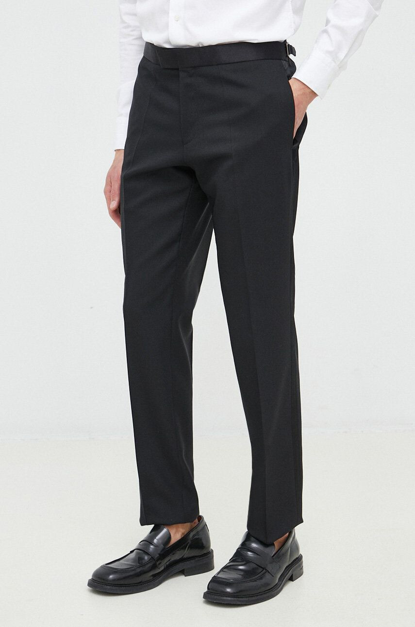 Boss pantaloni de lana barbati culoarea negru drept - Pled.ro