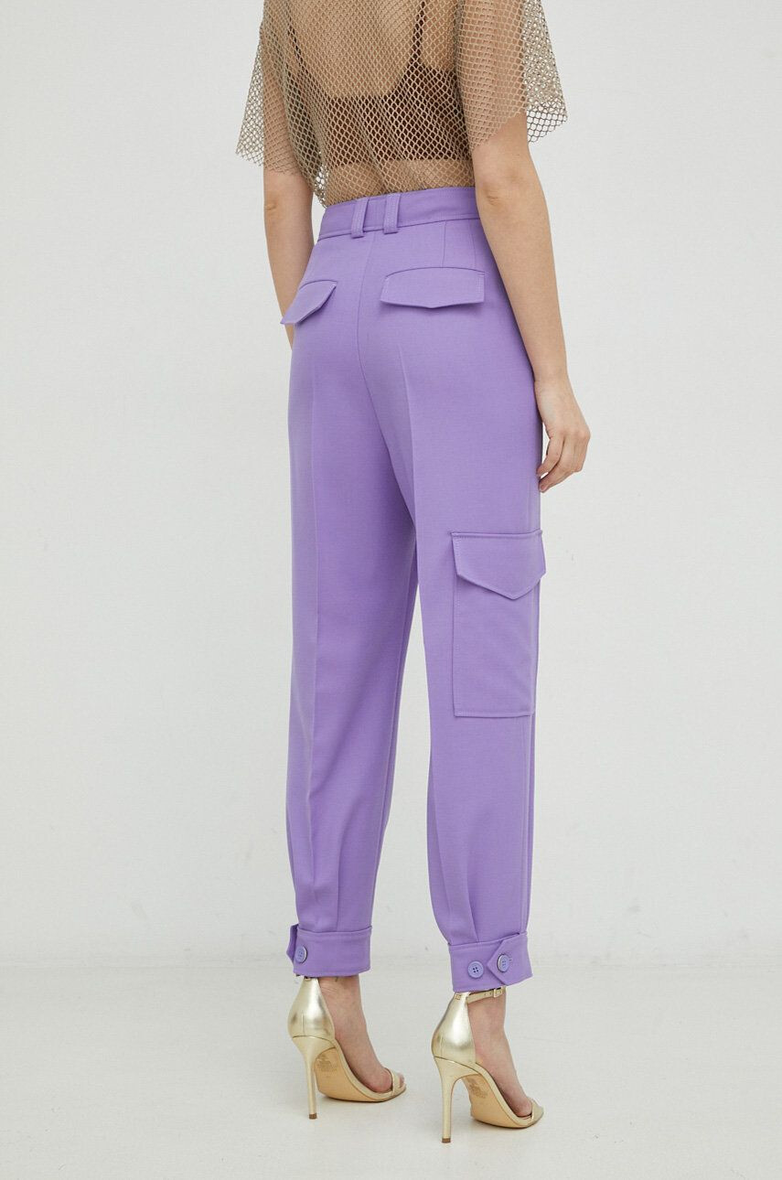 Boss pantaloni de lana femei culoarea violet drept high waist - Pled.ro