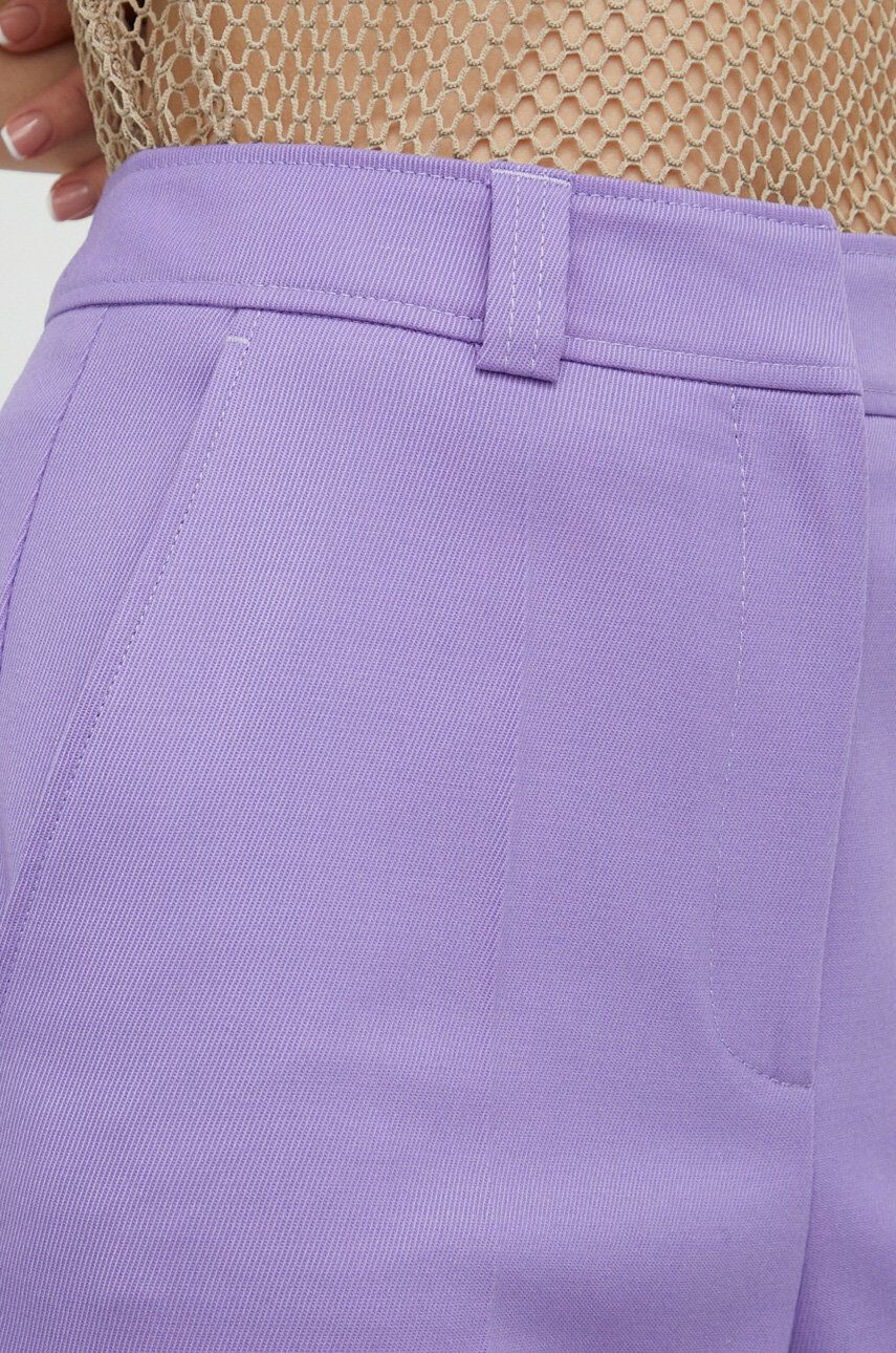 Boss pantaloni de lana femei culoarea violet drept high waist - Pled.ro