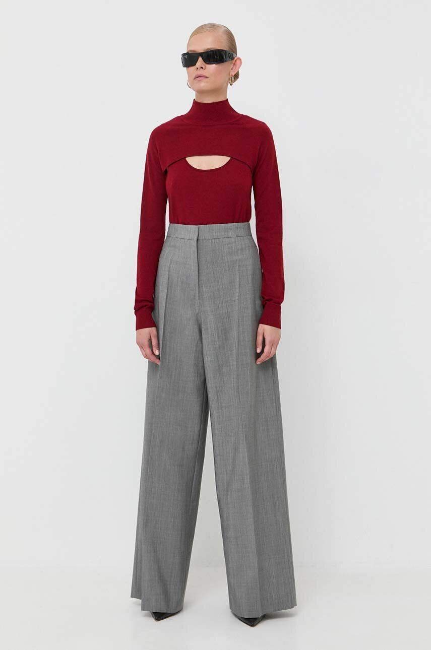 Boss pantaloni de lana culoarea gri lat high waist - Pled.ro