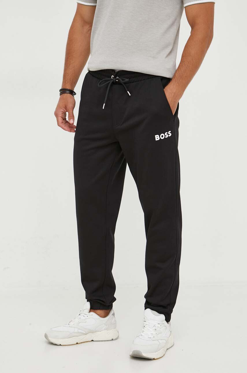 Boss pantaloni de trening din bumbac culoarea negru cu imprimeu - Pled.ro