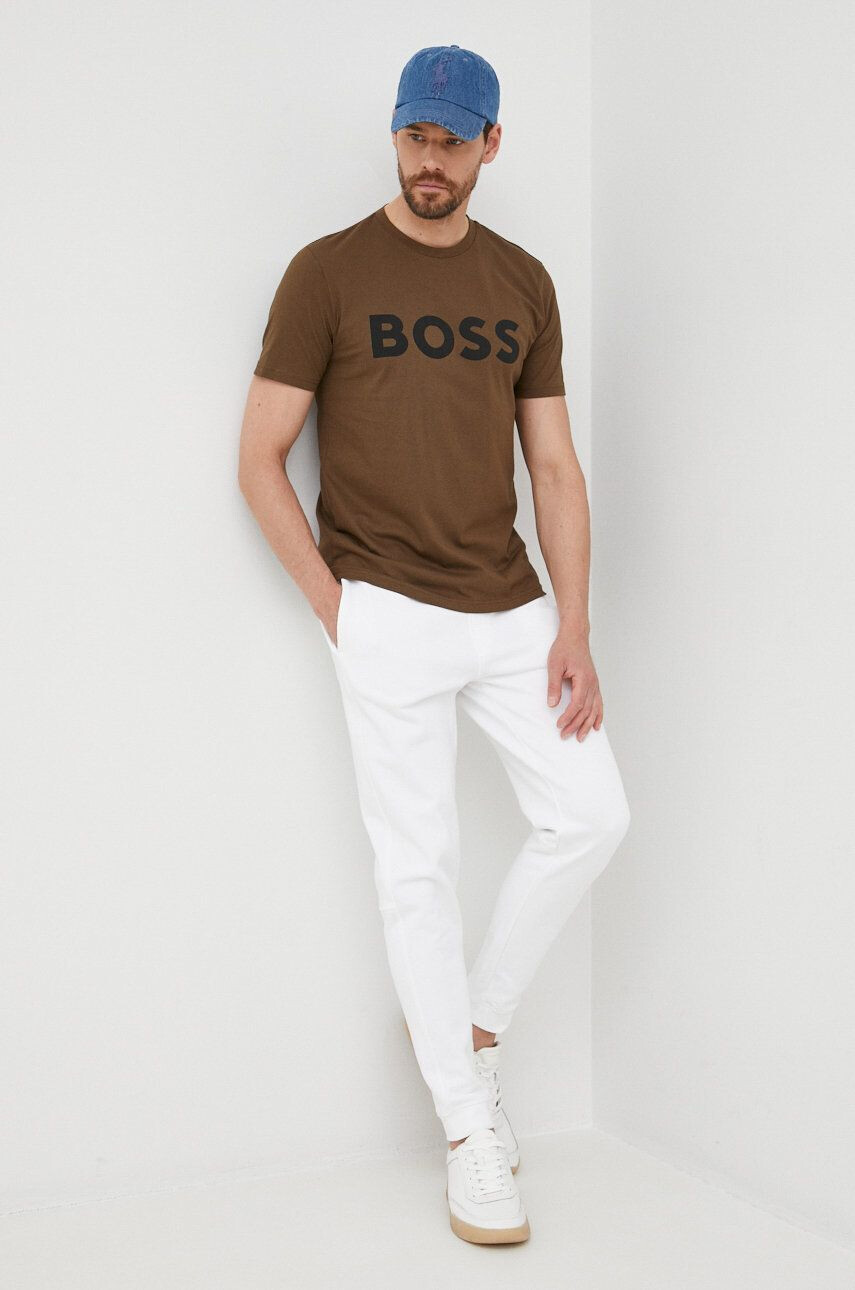 Boss Orange BOSS pantaloni de trening din bumbac Boss Casual barbati culoarea alb neted - Pled.ro