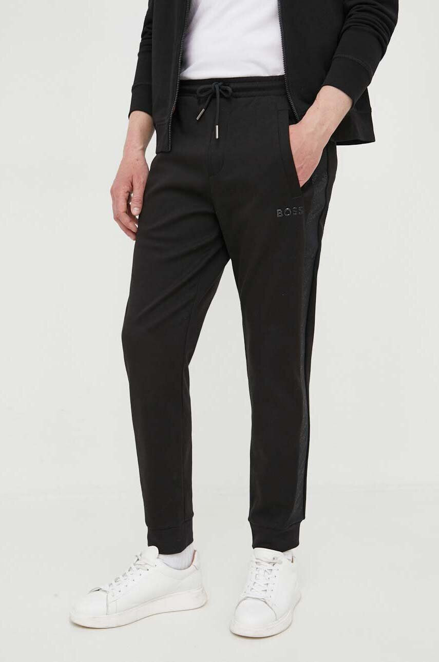 Boss Green BOSS pantaloni de trening culoarea negru cu imprimeu - Pled.ro