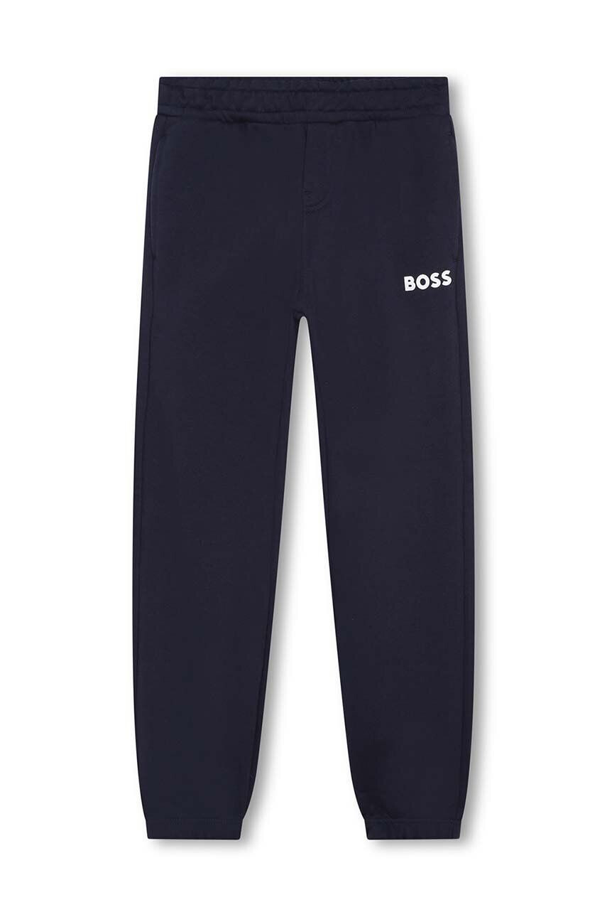 Boss pantaloni de trening pentru copii culoarea albastru marin cu imprimeu - Pled.ro