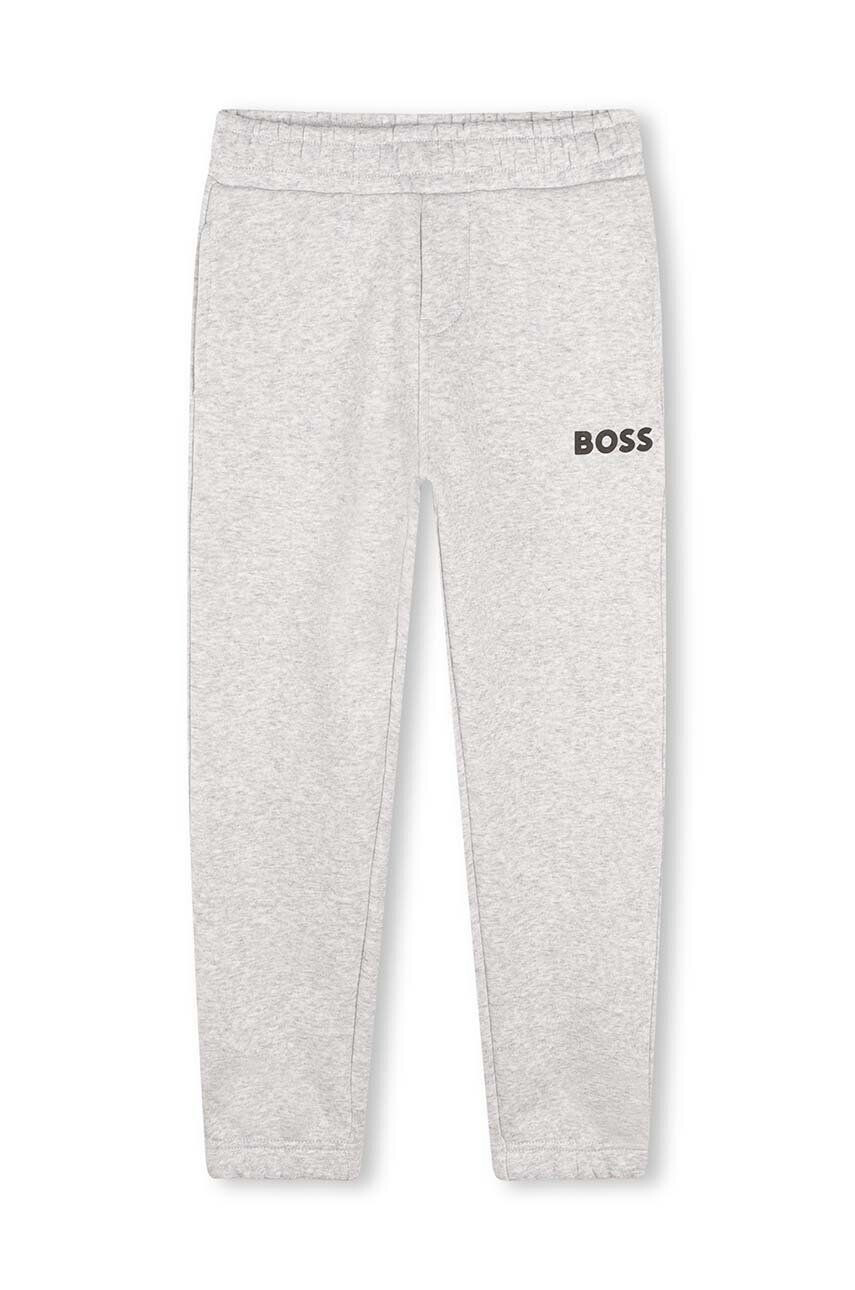 Boss pantaloni de trening pentru copii culoarea gri cu imprimeu - Pled.ro