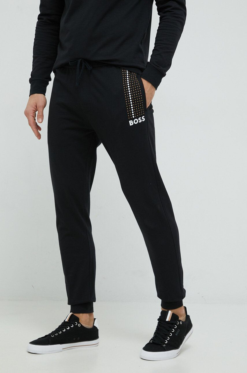 Boss pantaloni lounge din bumbac barbati culoarea negru cu imprimeu - Pled.ro