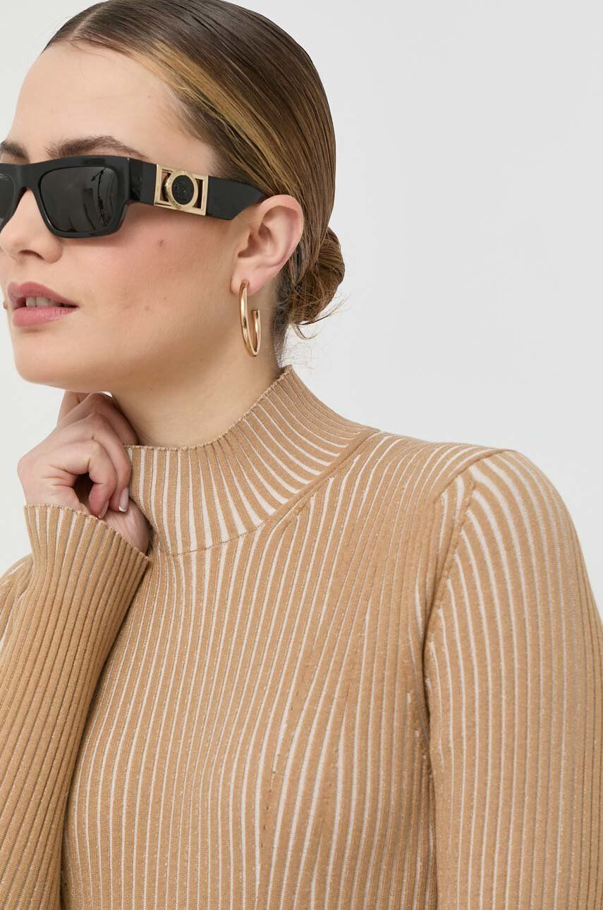 Boss pulover femei culoarea maro light cu turtleneck - Pled.ro