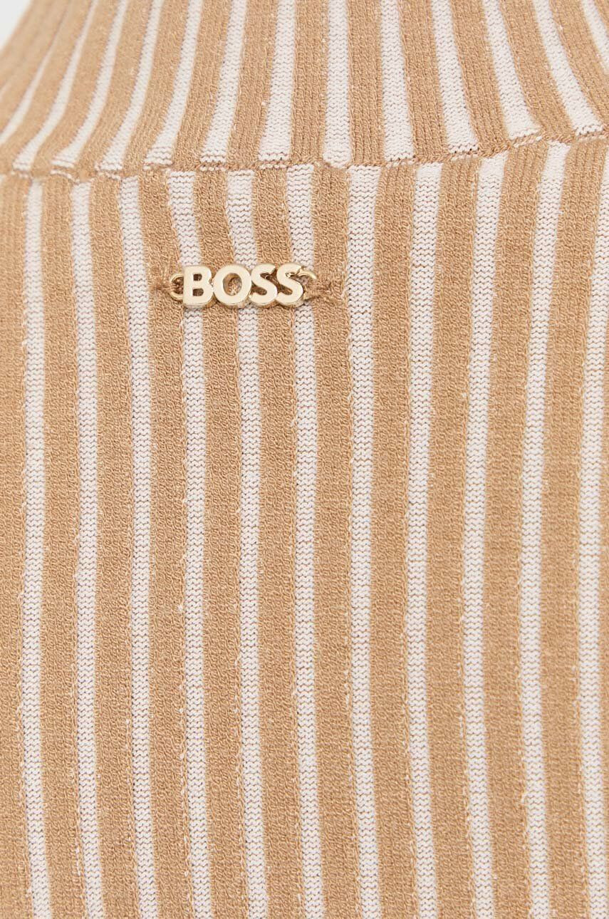 Boss pulover femei culoarea maro light cu turtleneck - Pled.ro