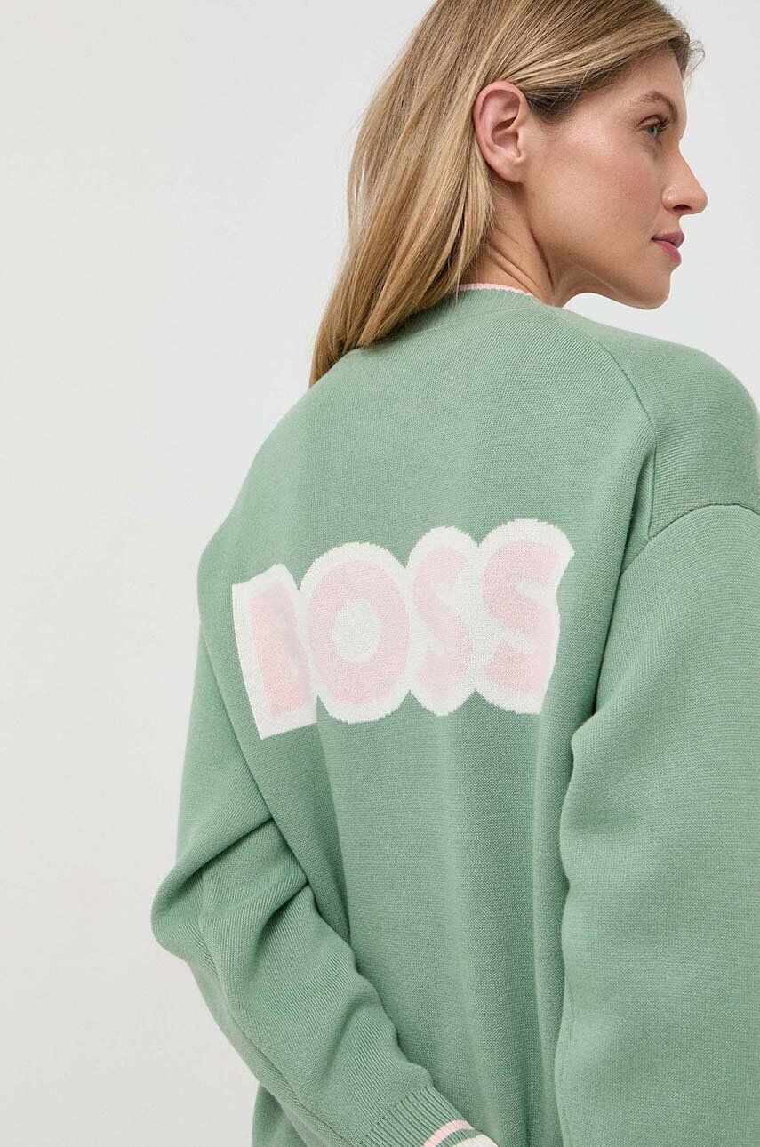 Boss pulover de bumbac culoarea verde - Pled.ro