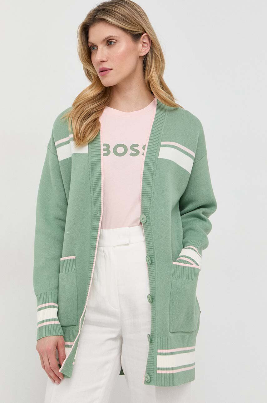 Boss pulover de bumbac culoarea verde - Pled.ro