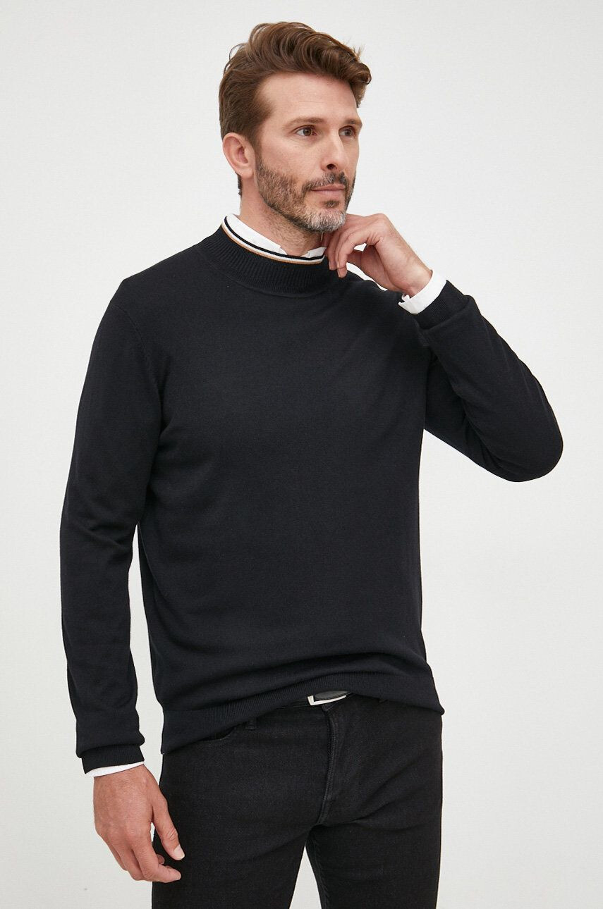 Boss pulover din amestec de lana barbati culoarea negru light cu turtleneck - Pled.ro