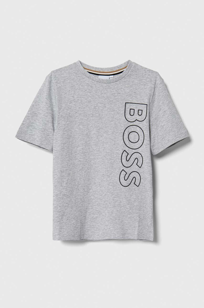 Boss tricou de bumbac pentru copii culoarea gri cu imprimeu - Pled.ro