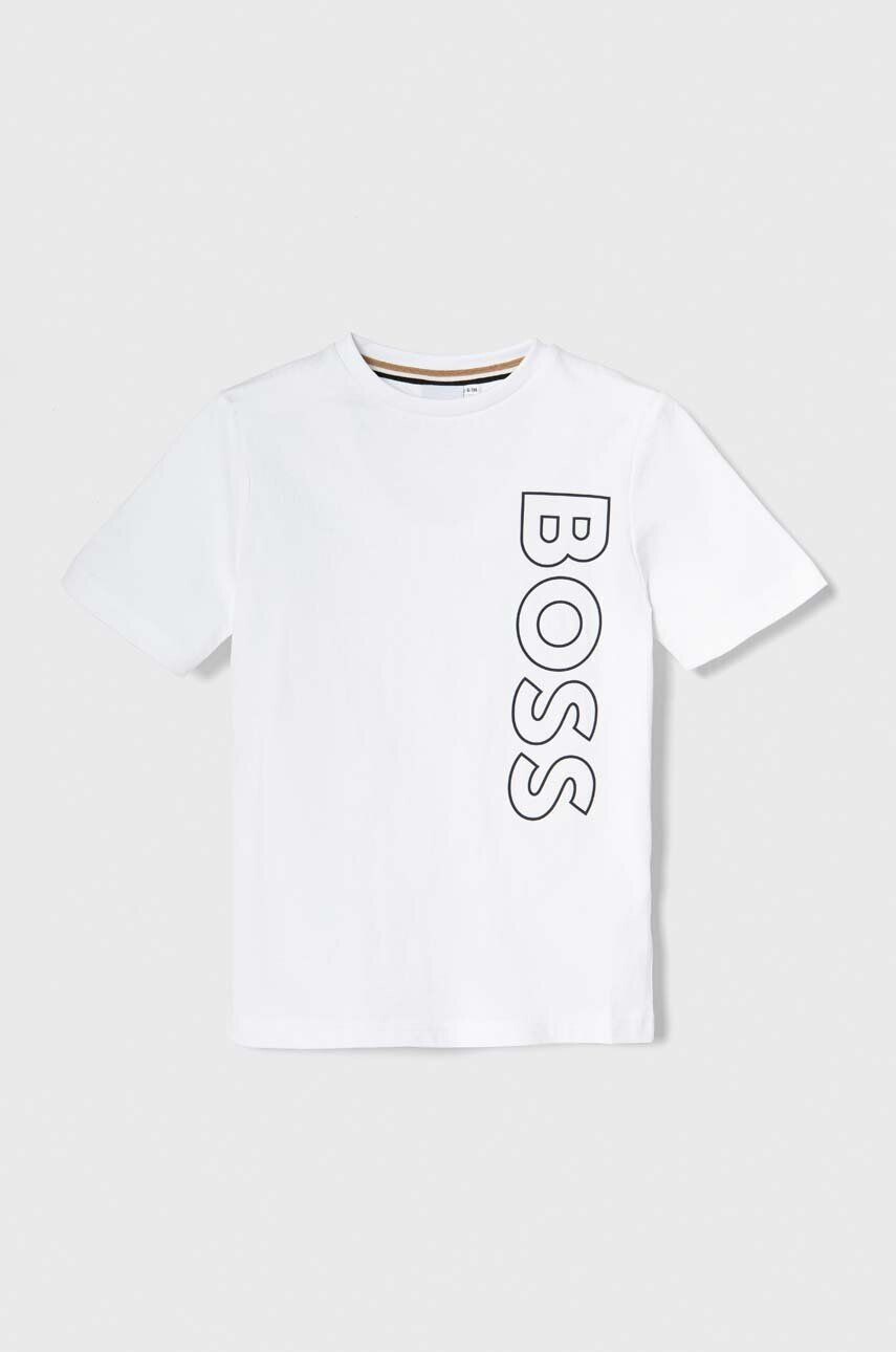 Boss tricou de bumbac pentru copii culoarea alb cu imprimeu - Pled.ro