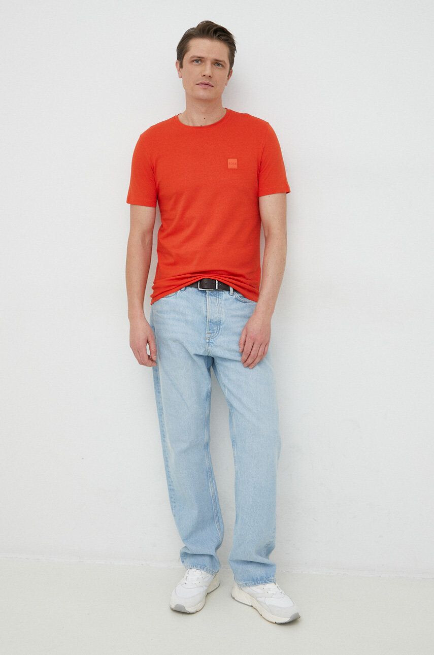 Boss Orange BOSS tricou din bumbac Boss Casual culoarea rosu cu imprimeu - Pled.ro