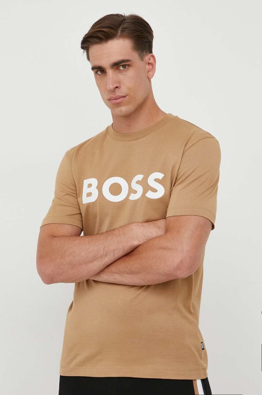 Boss tricou din bumbac culoarea negru cu imprimeu - Pled.ro