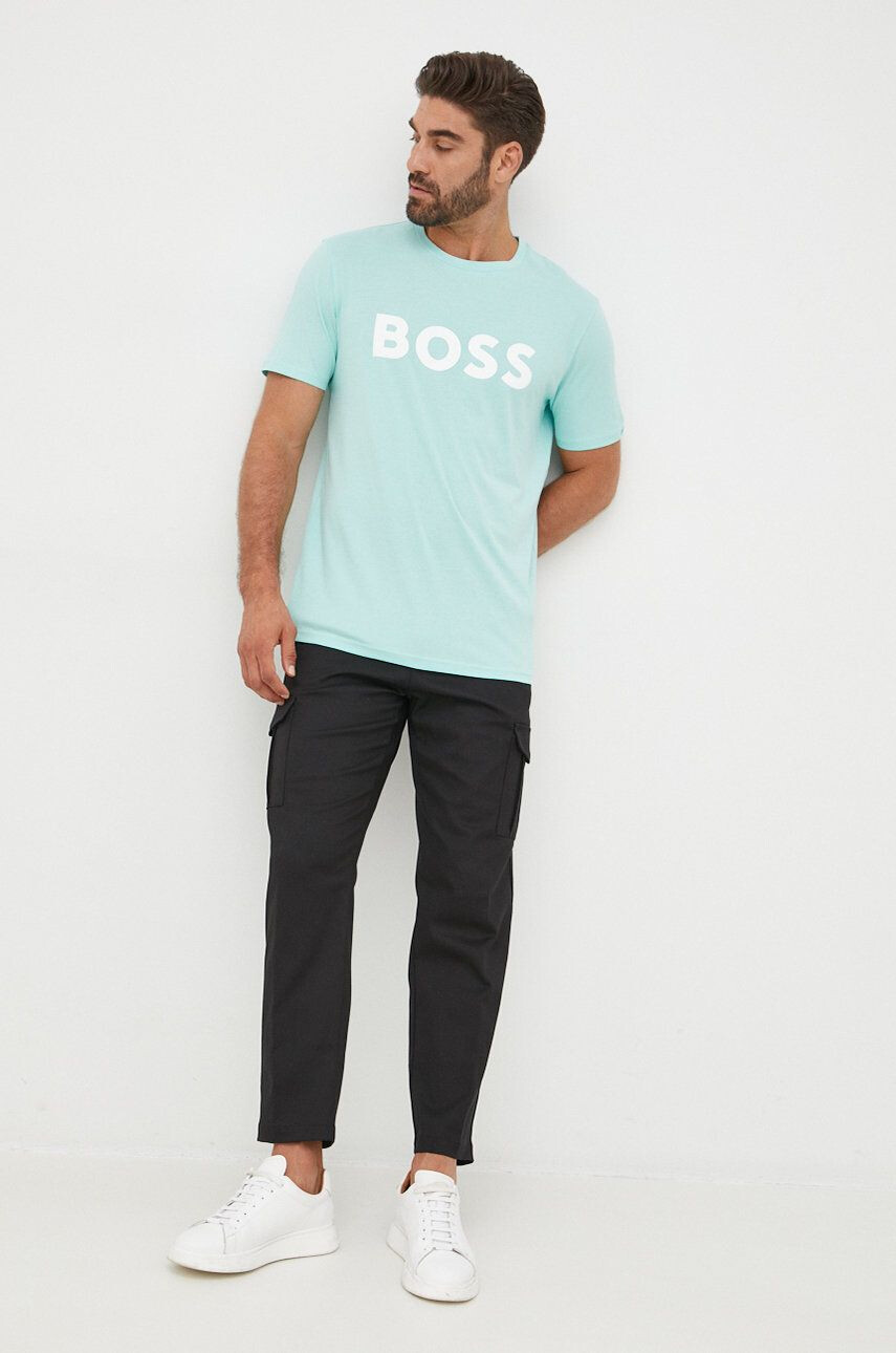 Boss Orange BOSS tricou din bumbac BOSS CASUAL barbati culoarea verde cu imprimeu - Pled.ro